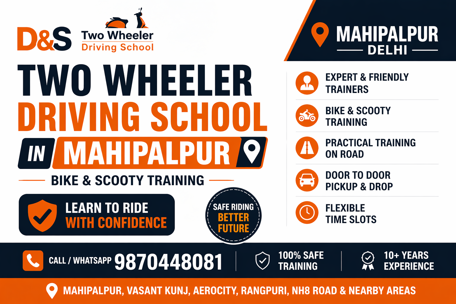 Two wheeler driving school in Mahipalpur Delhi bike scooty training