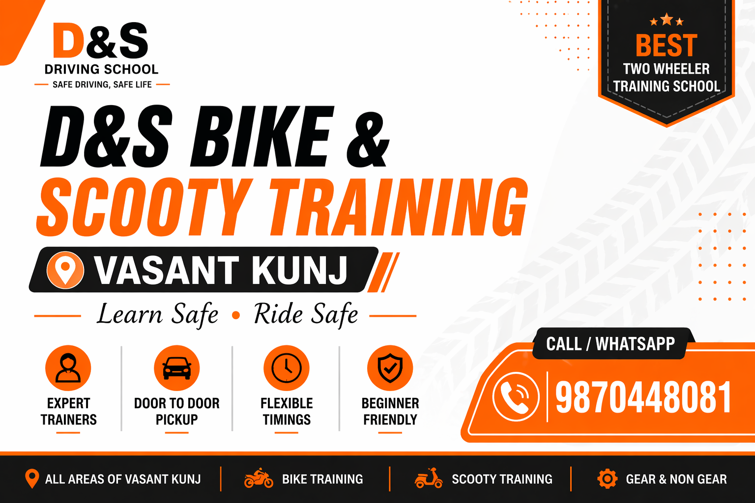 Bike & Scooty Training in Vasant Kunj by D&S Driving School with expert instructors and door to door service