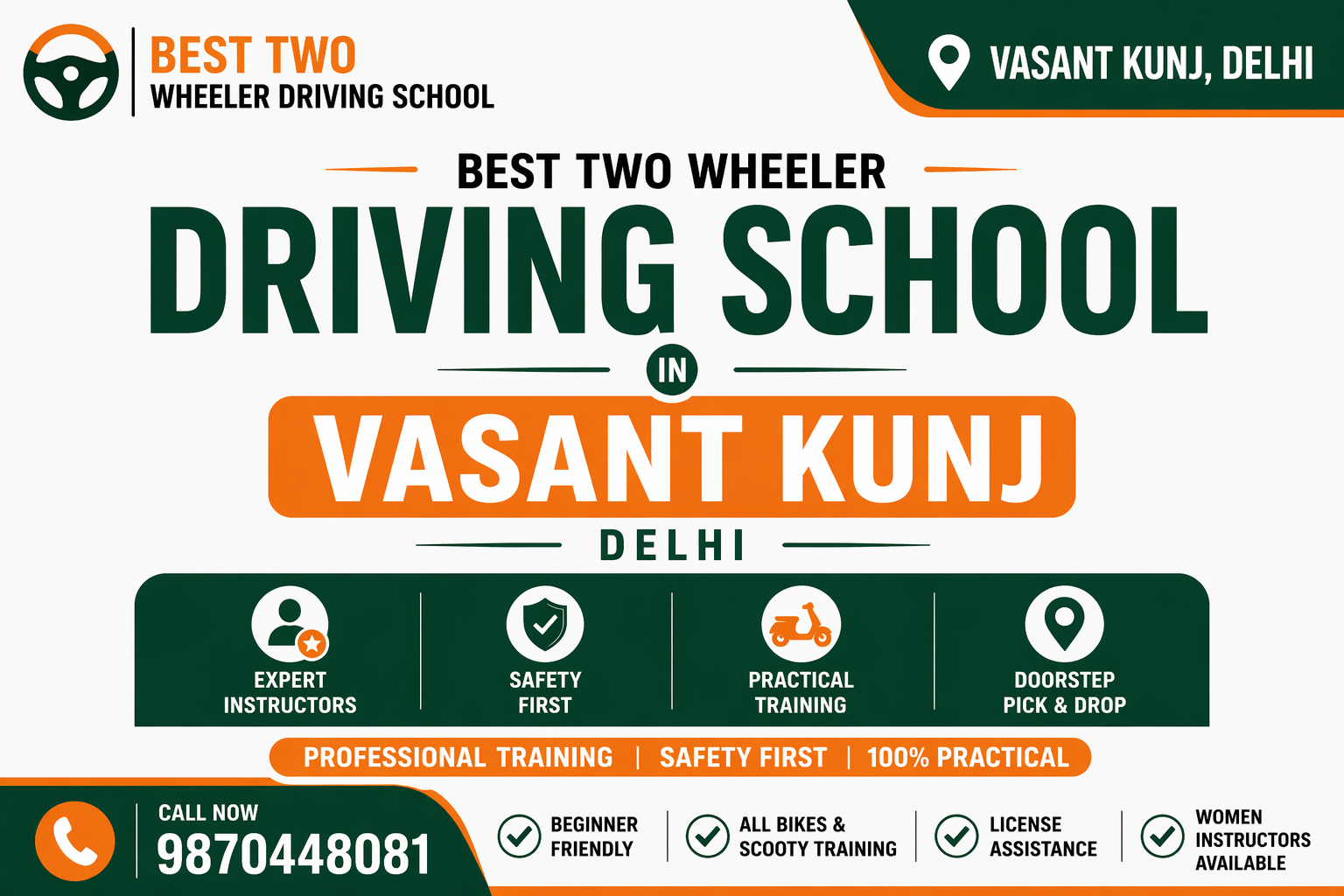 Best Two Wheeler Driving School in Vasant Kunj Delhi Bike & Scooty Training
