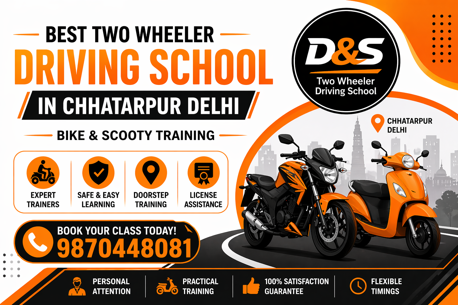 Two Wheeler Driving School in Chatarpur Delhi Bike Scooty Training Doorstep Service