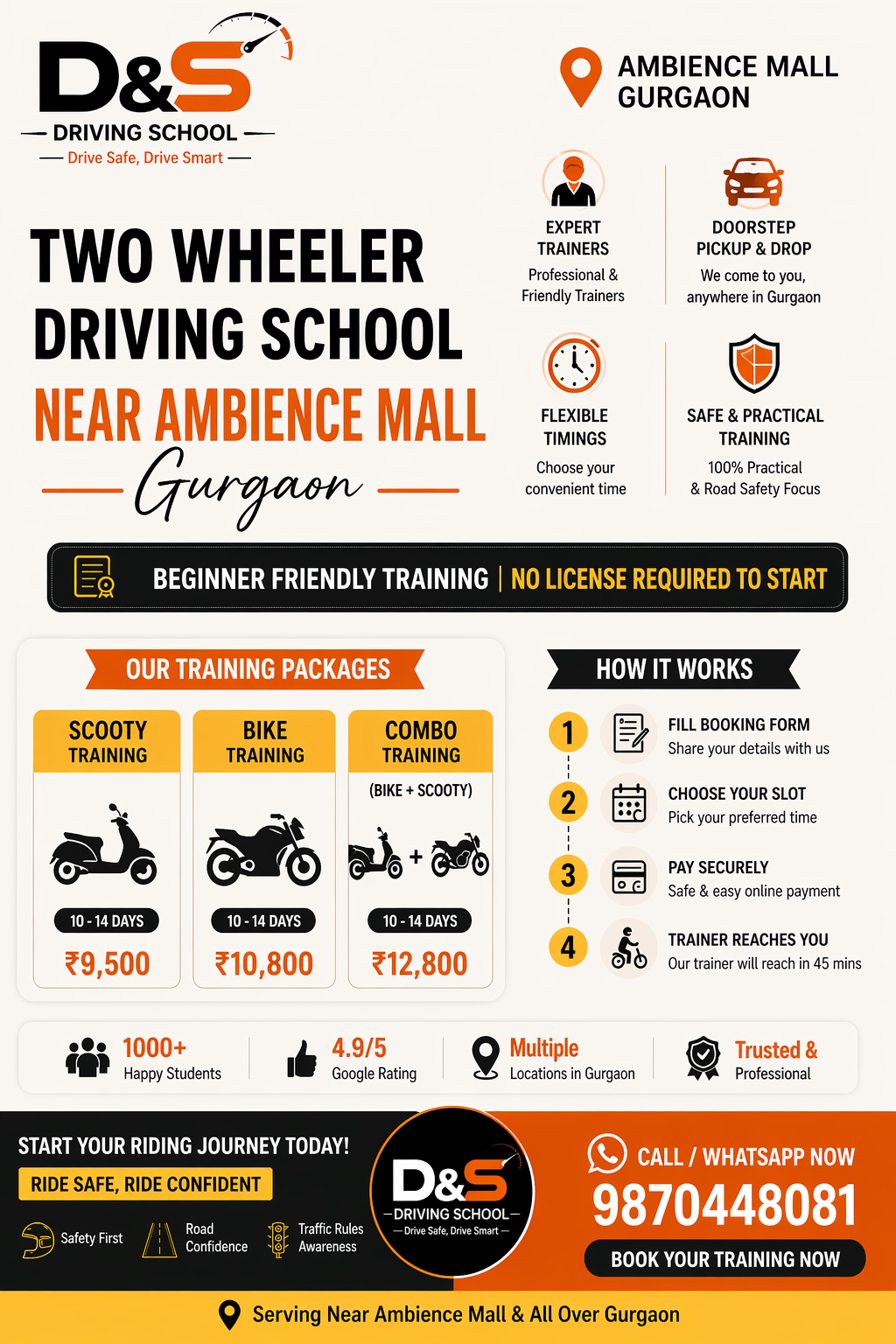Bike training Gurgaon near Ambience Mall - D&S Driving School